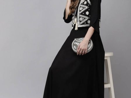 Yufta Women A-Line Black Dress With White Embroidered Jacket Discount