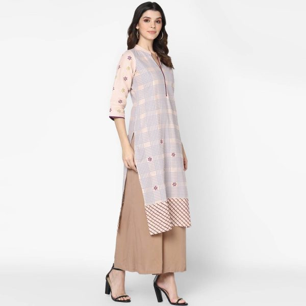 Cheera Hand Block Print Pale Pink Anarkali Kurta (MAAI-062K) Online