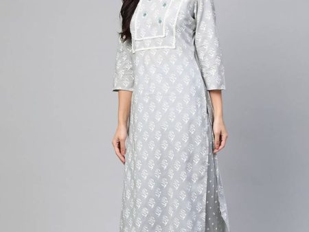 Yufta Grey and White Printed Kurta With Palazzo and Dupatta Set Cheap