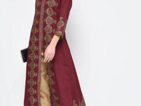 Cheera Hand Block Print Maroon Color A Line Kurta Supply