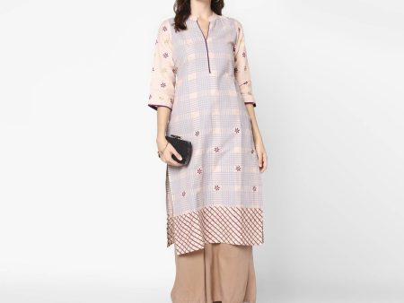 Cheera Hand Block Print Pale Pink & Skin Color Straight Kurta With Palazzo (MAAI-088K) Online