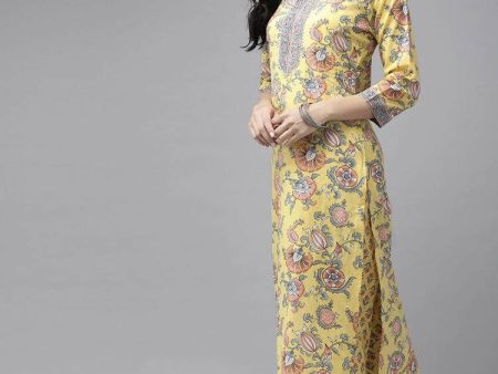 Yufta Yellow printed kurta with Palazzo & Dupatta Set Online Hot Sale