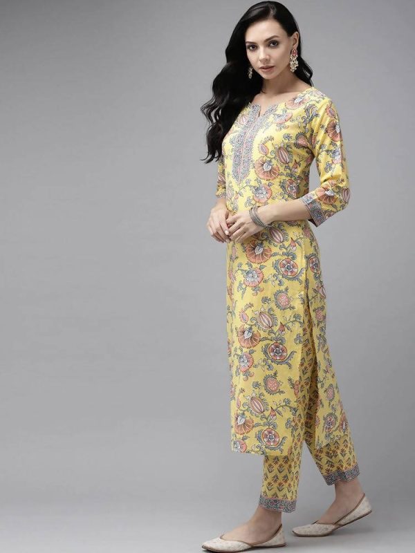 Yufta Yellow printed kurta with Palazzo & Dupatta Set Online Hot Sale