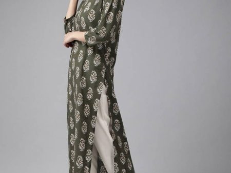 Yufta Green And off White Kurta And Palazzo Set Hot on Sale