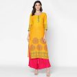 Cheera Hand Block Print Mustard & Magenta Straight Kurta With Palazzo (MAAI-078K) Cheap