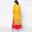 Cheera Hand Block Print Mustard & Magenta Straight Kurta With Palazzo (MAAI-078K) Cheap