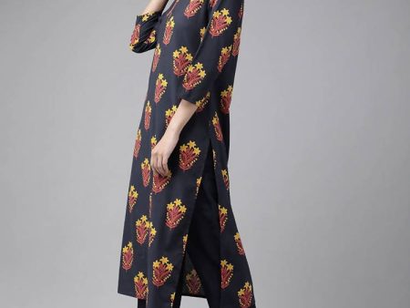 Yufta Navy Blue And Black Kurta And Palazzo Set Hot on Sale