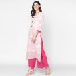 Cheera Hand Block Print Cream & Magenta Straight Kurta With Palazzo (MAAI-080K) Online