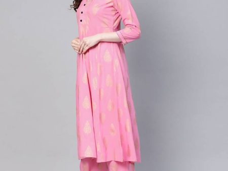 Yufta Women Pink & Golden Printed Kurta with Palazzo Cheap