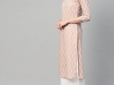 Yufta Women Mauve & White Printed Kurta with Palazzo & Dupatta on Sale