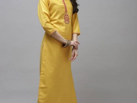 Yufta Women Mustard Yellow Layered Thread Work Kurta with Trouser and Dupatta Supply