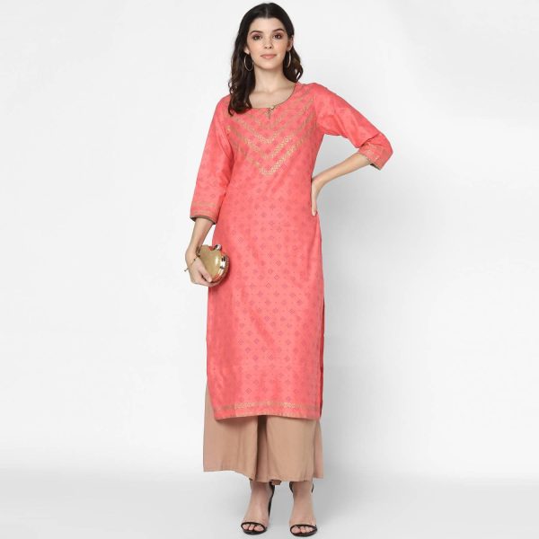 Cheera Hand Block Print Pitch & Skin Color Straight Kurta With Palazzo (MAAI-072K) Fashion