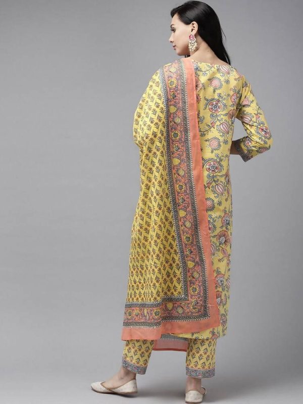 Yufta Yellow printed kurta with Palazzo & Dupatta Set Online Hot Sale