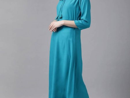 Yufta Women Teal Blue Solid Kurta with Trouser and Dupatta Online