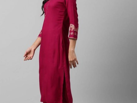 Yufta Women Pink And Golden Pure Cotton Solid Kurta with Palazzo and Dupatta Hot on Sale