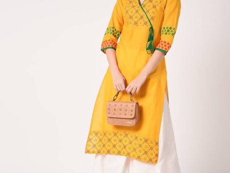 Cheera Hand Block print Mustard & White straight Kurta with Palazzo Sale