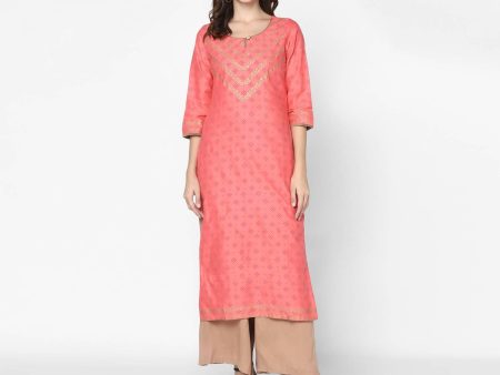 Cheera Hand Block Print Pitch & Skin Color Straight Kurta With Palazzo (MAAI-072K) Fashion