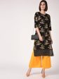 Cheera Hand Block Print straight Black & Mustard Kurta with Palazzo Discount