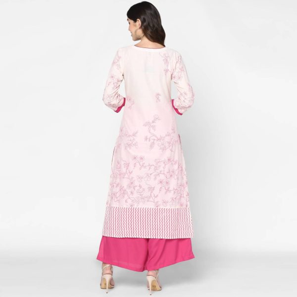 Cheera Hand Block Print Cream & Magenta Straight Kurta With Palazzo (MAAI-080K) Online