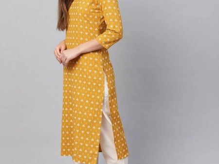 Yufta Women Mustard Yellow & Off-White Block Print Kurta with Trouser Online Hot Sale