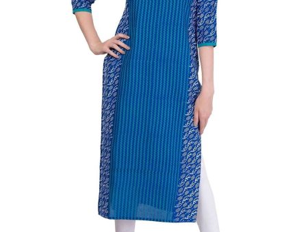 Cheera Hand Block Print Traditional Straight Kurta In Royal Blue Hot on Sale