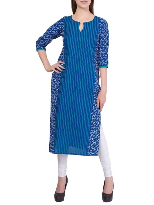 Cheera Hand Block Print Traditional Straight Kurta In Royal Blue Hot on Sale