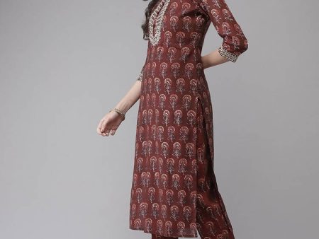 Yufta Women Maroon Floral Printed Regular Kurta with Palazzo & With Dupatta Fashion