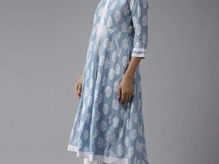 Yufta Blue & White A-Line Dupatta Set Sale