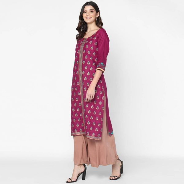 Cheera Hand Block Print Purple & Skin Color Straight Kurta With Palazzo (MAAI-075K) For Sale