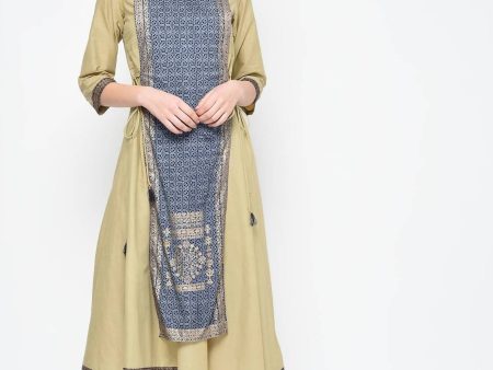 Cheera Hand Block Print Khaki Color Straight Kurta on Sale