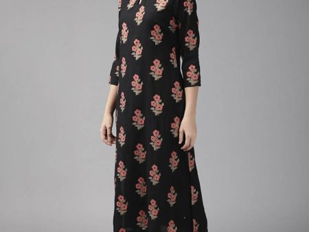 Yufta Black Ethnic Motifs Printed Kurta with Palazzo Cheap