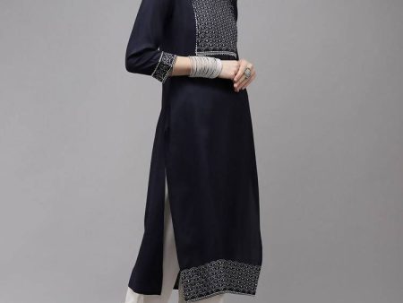 Yufta Women Navy Blue Yoke Design Regular Sequinned Kurta with Palazzo & With Dupatta on Sale