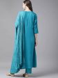 Yufta Women Teal Blue Solid Kurta with Trouser and Dupatta Online