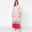 Cheera Hand Block Print Cream & Magenta Straight Kurta With Palazzo (MAAI-087K) Online