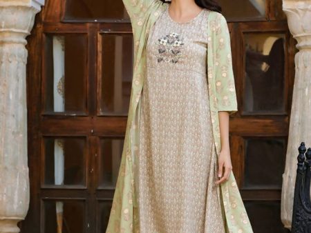 Yufta Green Printed and Embroidered Dress Supply