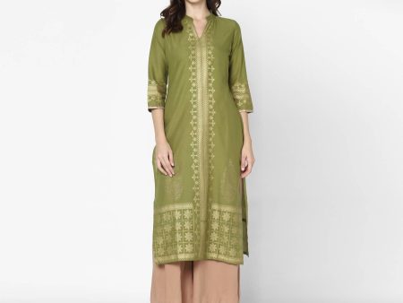 Cheera Hand Block Print Military Color & Skin Color Straight Kurta With Palazzo (MAAI-076K) For Cheap