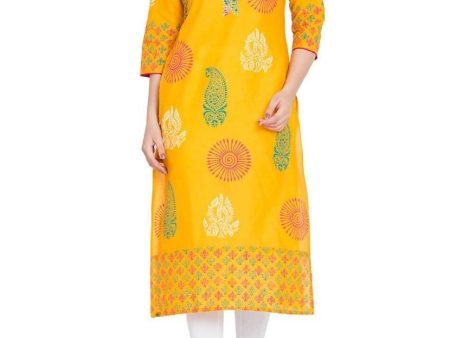 Cheera Hand Block Print Latest Mustard Straight Kurta Online now