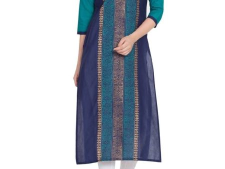 Cheera Hand Block Print Straight Kurta in Blue Color Hot on Sale