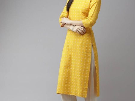 Yufta Women Mustard Yellow Ethnic Motifs Pure Cotton Kurta with Trouser & With Dupatta For Discount