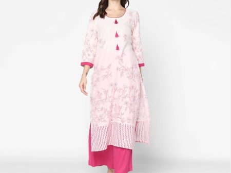 Cheera Hand Block Print Cream & Magenta Straight Kurta With Palazzo (MAAI-080K) Online