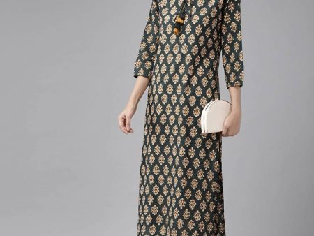 Yufta Women Teal Green & Mustard Yellow Ethnic Printed Pure Cotton Kurta with Palazzo Online Sale