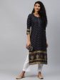 Yufta Women Navy Blue Golden Print Kurta Hot on Sale