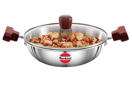 Hawkins Tri-Ply Stainless Steel Deep-Fry Pan with Glass Lid Silver (SSD15G) For Sale