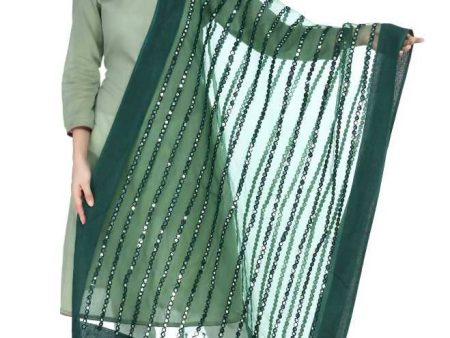 Mominos Fashion Bottle Green Orgenza Mirror Stripe Dupatta Online Sale