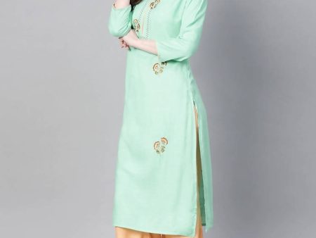 Yufta Women Sea Green & Peach Embroidered Kurta with Palazzo Discount