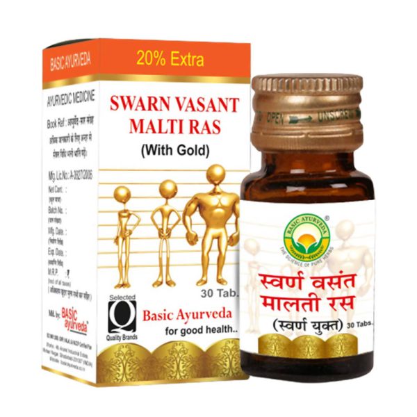 Basic Ayurveda Swarn Vasant Malti Ras (With Gold) Tablets on Sale