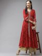 Yufta Women Red Bandhani Printed Kurta on Sale