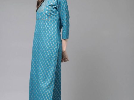 Yufta Women Teal Blue & Off-White Printed Kurta with Trouser & Dupatta Online Hot Sale