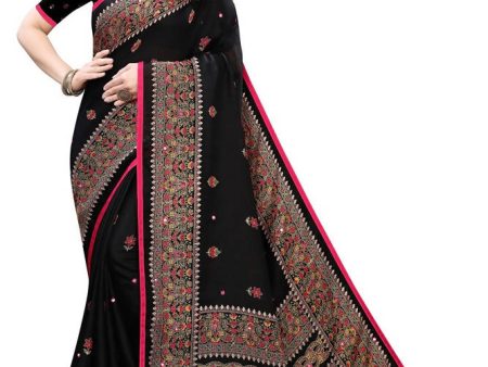 Vamika Black Jute Silk Mirror Work Saree Online now