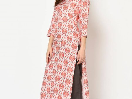 Yufta Women Red & Beige Printed Straight Kurta Online Hot Sale